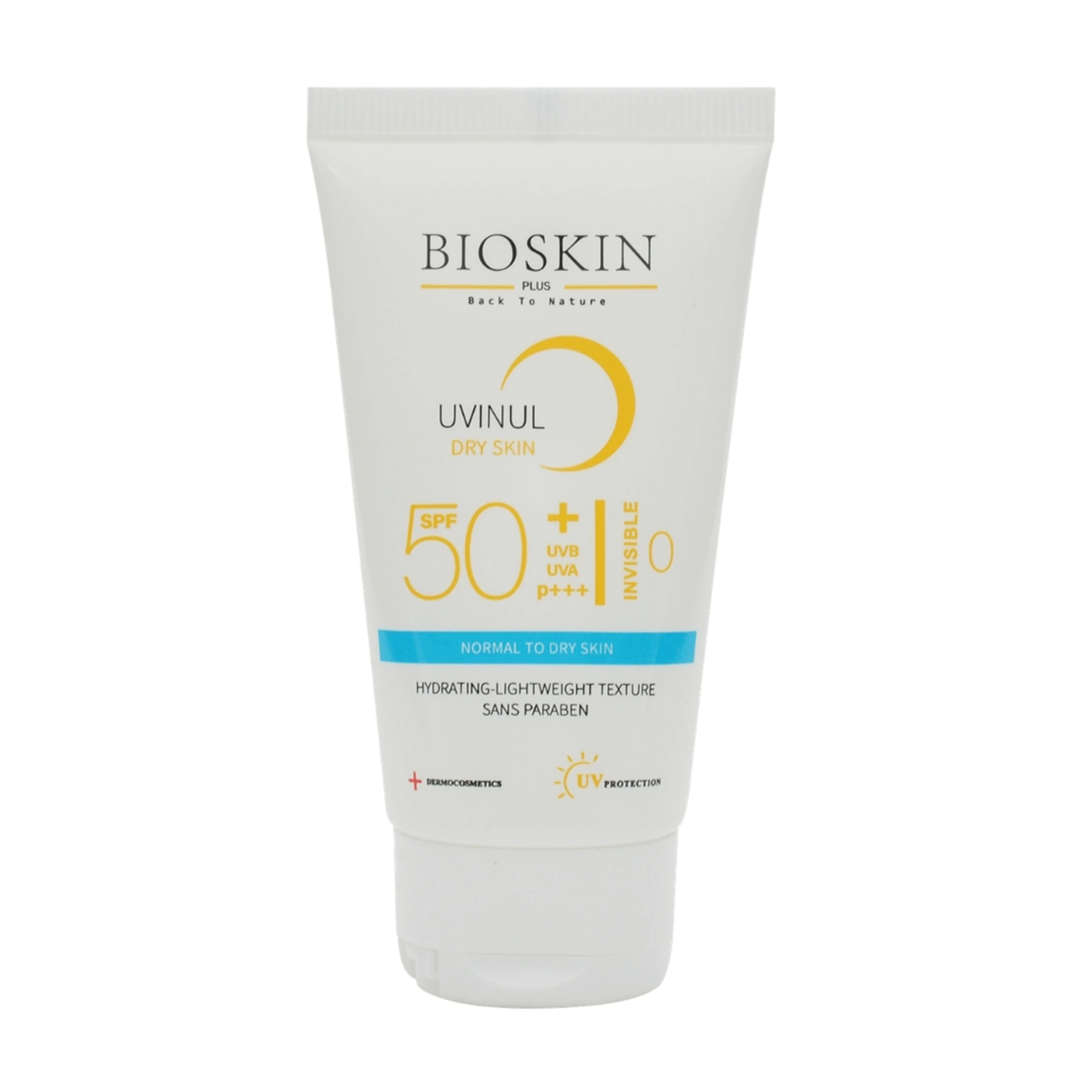 کرم ضد آفتاب بی رنگ بایو اسکین پلاس SPF50 محافظ UVA ،UVB مناسب پوست‌ خشک و معمولی حجم ۴۰ میلی لیتر