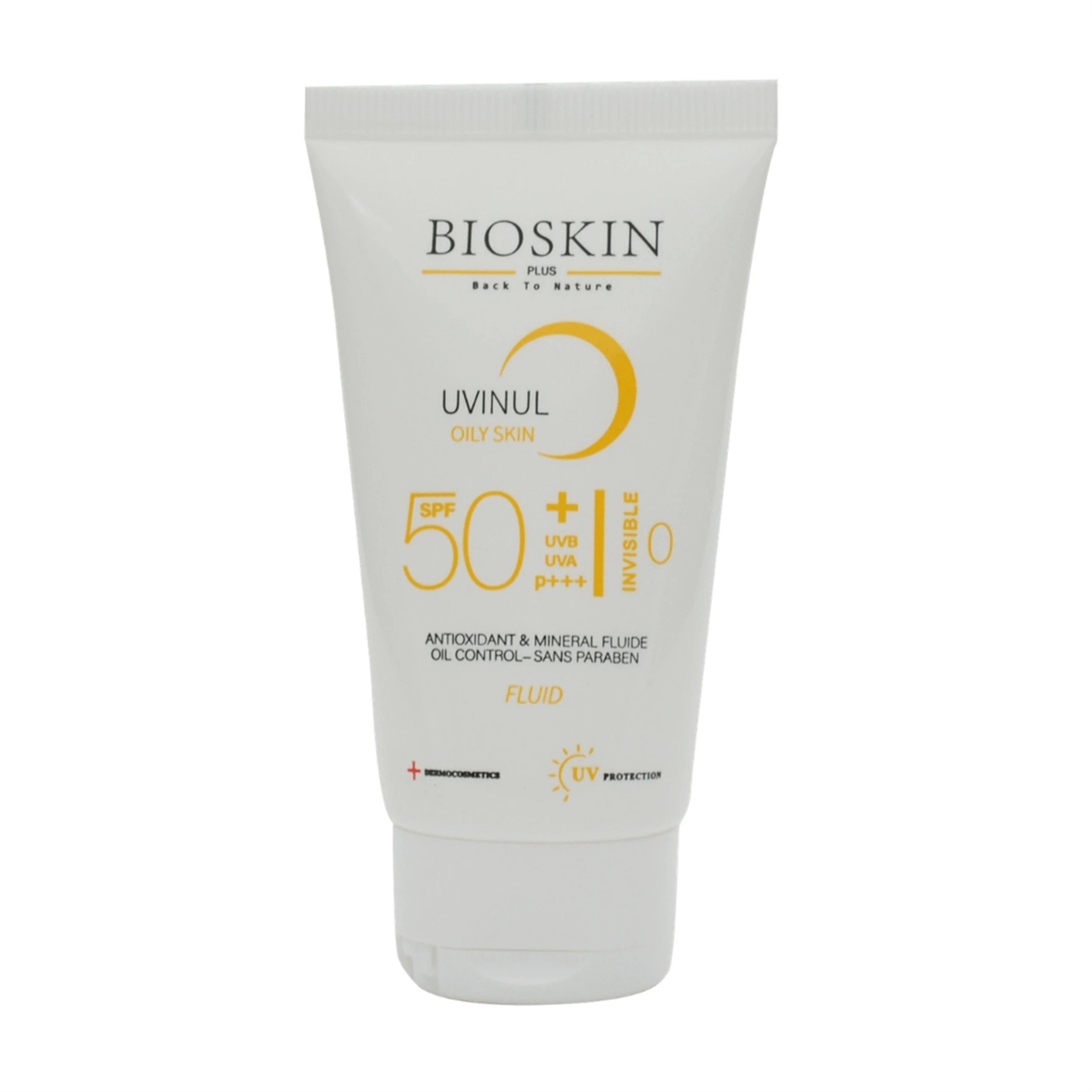 کرم ضد آفتاب بی رنگ بایو اسکین پلاس SPF50 محافظ UVA ،UVB مناسب پوست چرب و مختلط حجم 40 میلی لیتر